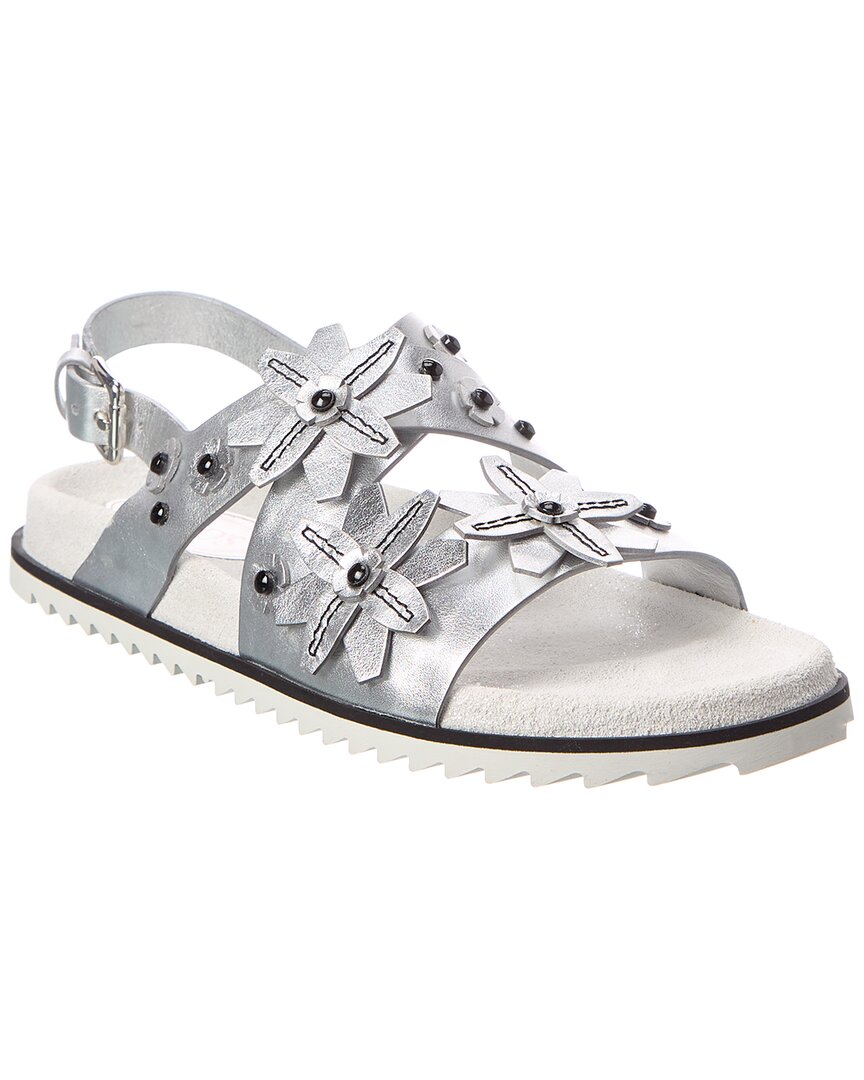 Shop Tod's Leather Sandal In Silver