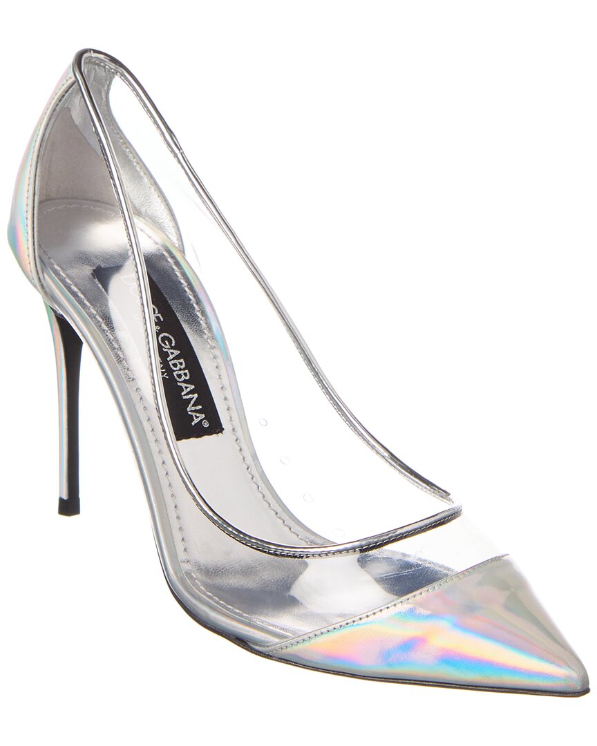 Dolce & Gabbana 90 Iridescent Pointed-toe Pumps In Silver