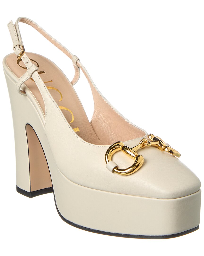 Gucci Horsebit Leather Slingback Platform Pump