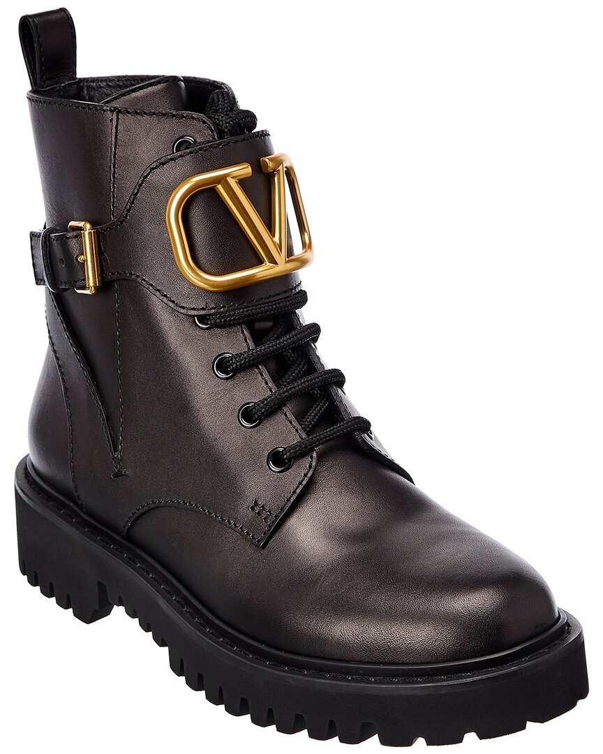 Valentino Garavani Valentino Vlogo 35 Leather Combat Boot In Black