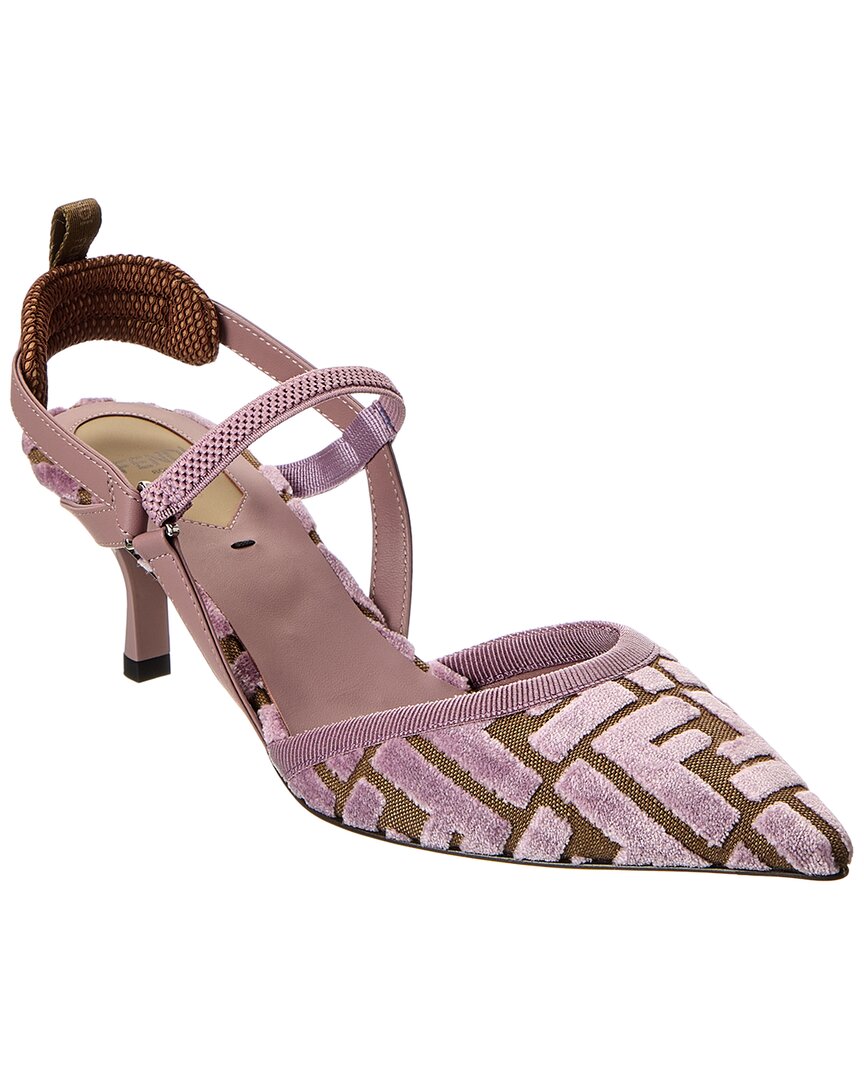 Fendi Colibri Ff Tapestry Slingback Kitten-heel Pumps In Pink