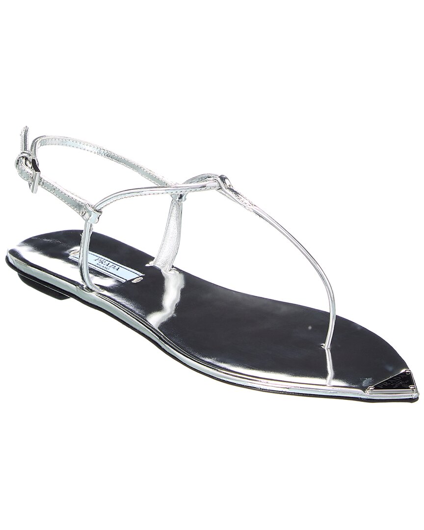 Shop Prada Leather Pointy-toe Sandal In Silver