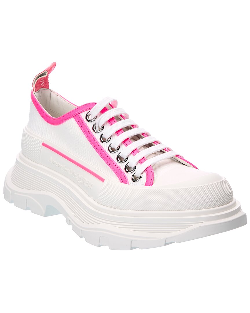 Alexander Mcqueen Women Tread Slick Canvas Sneakers With Fluo Leather Sneakers In White