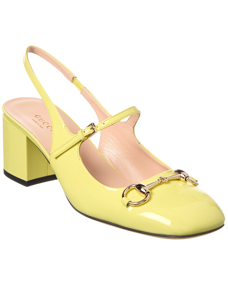 Gucci Horsebit Patent Slingback Pump In Yellow