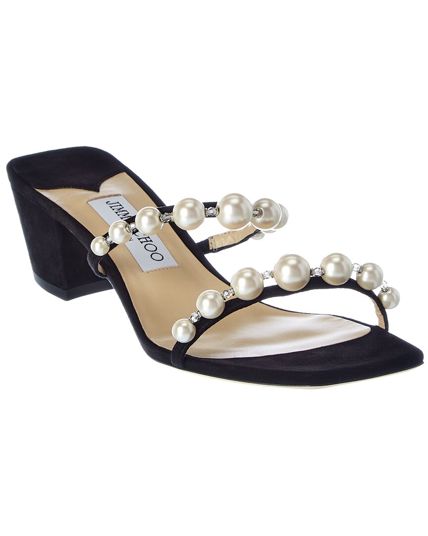 Jimmy Choo 'amara 45' Pearl Strap Suede Mules In Black