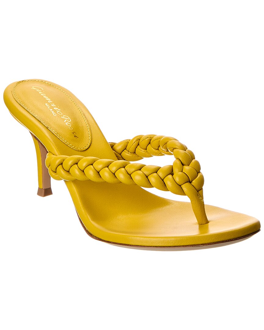 Gianvito Rossi Tropea Braided Leather Thong Sandals In Yellow