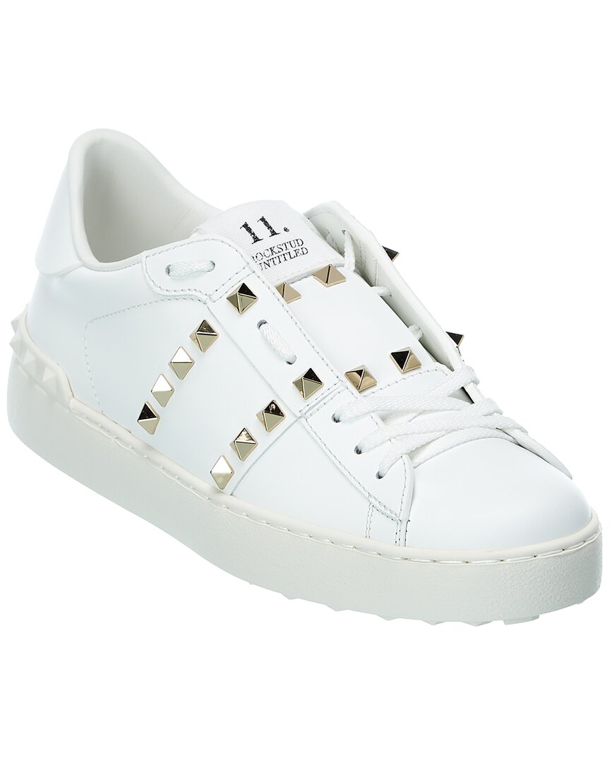 Valentino Garavani White Leather Rockstud Untitled Sneakers