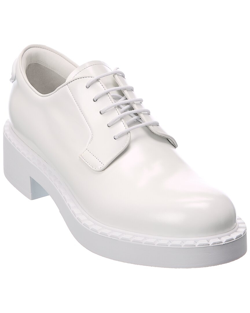 Shop Prada Brushed Leather Oxford In White