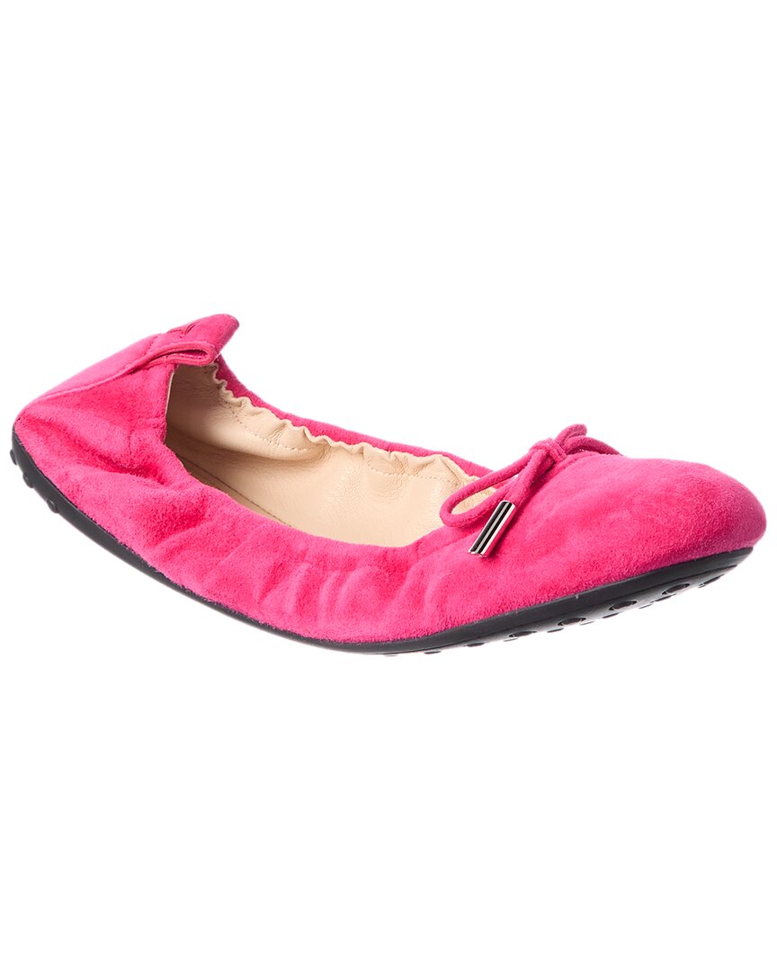 Shop Tod's Tods Gommino Suede Ballerina Flat In Pink
