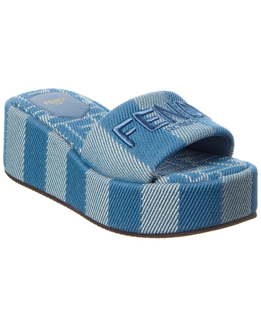 Fendi Logo-embroidered Slides In Blue