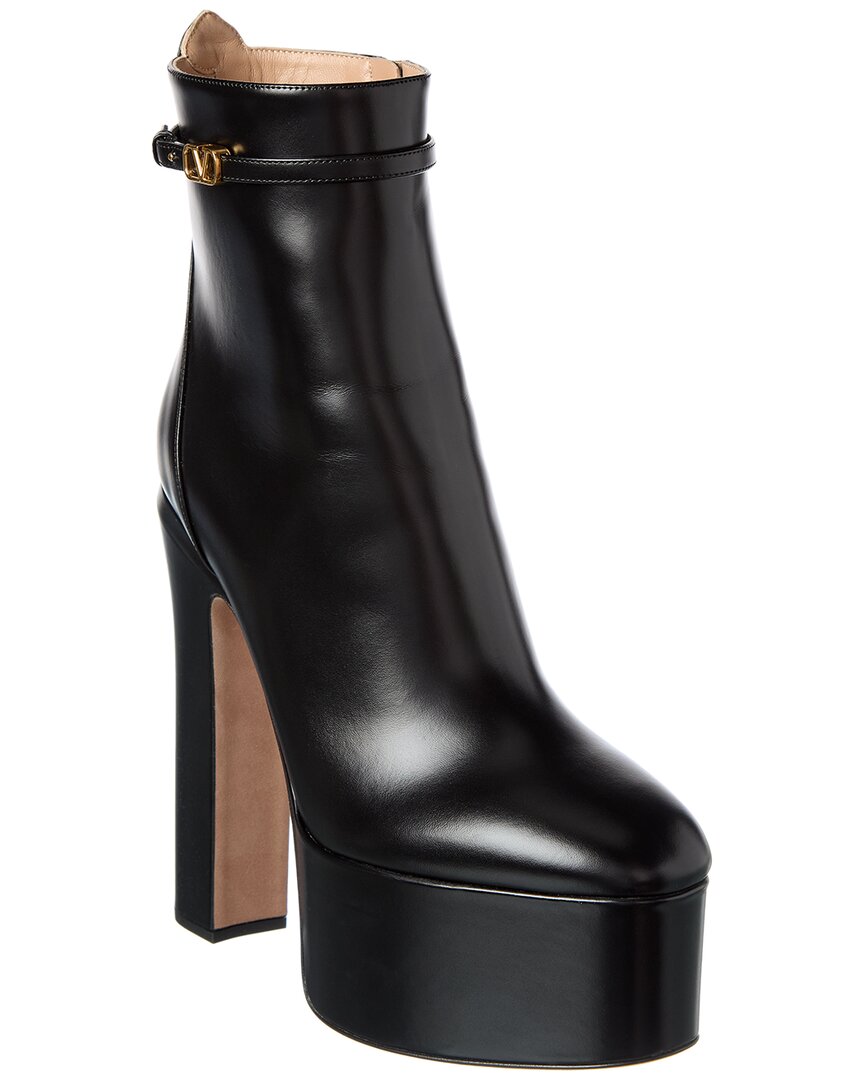 Valentino Tan-go 165 Leather Platform Bootie In Black