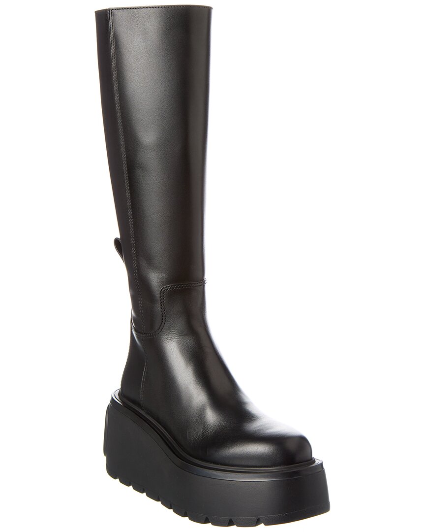 Valentino Black Leather Boots With Oversize Sole And Vlogo In Black