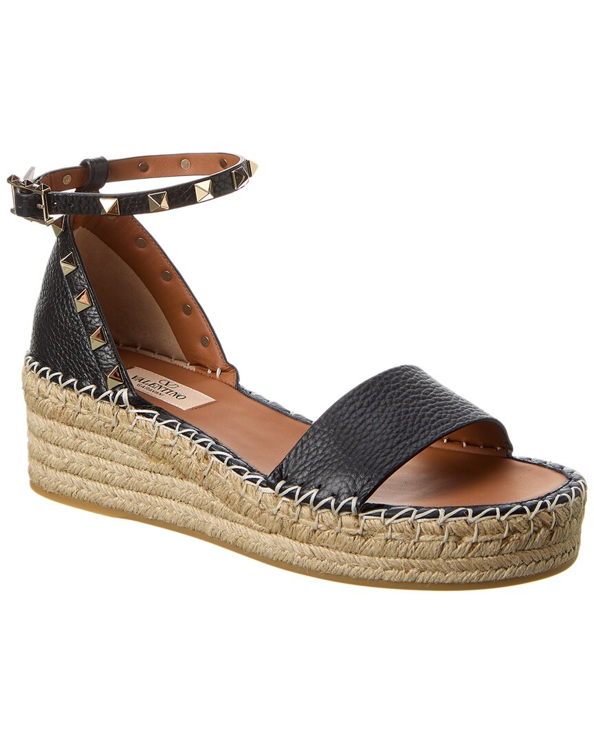 Valentino Garavani Valentino Rockstud 55 Grainy Leather Platform Sandal