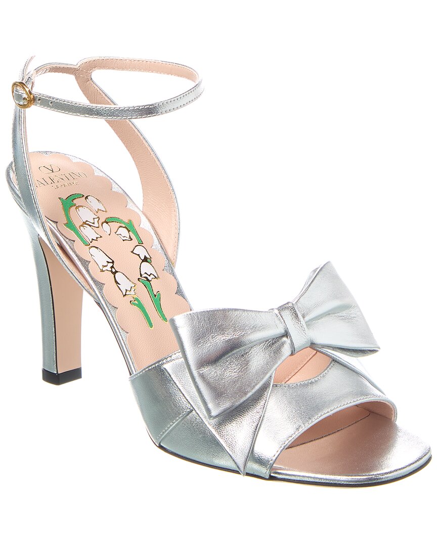 Valentino Silver Bowow 100 Leather Sandal