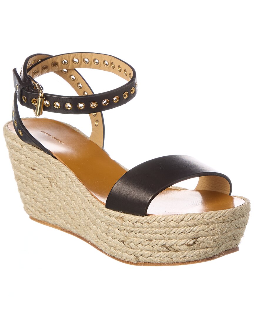 Isabel Marant Messer Leather Wedge Sandal In Black