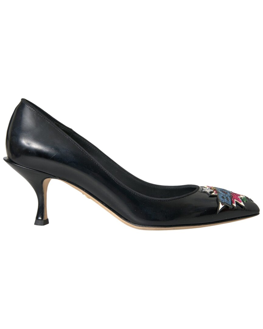 Dolce & Gabbana Black Leather Boom Patch Heels Pumps Shoes In Black