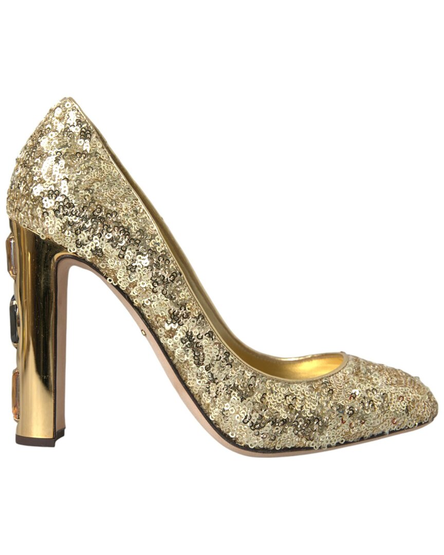 Dolce & Gabbana Gold Sequin Crystal Heels Pumps Shoes In Gold