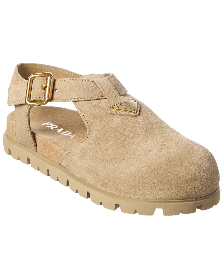 Prada Logo Suede Sandal