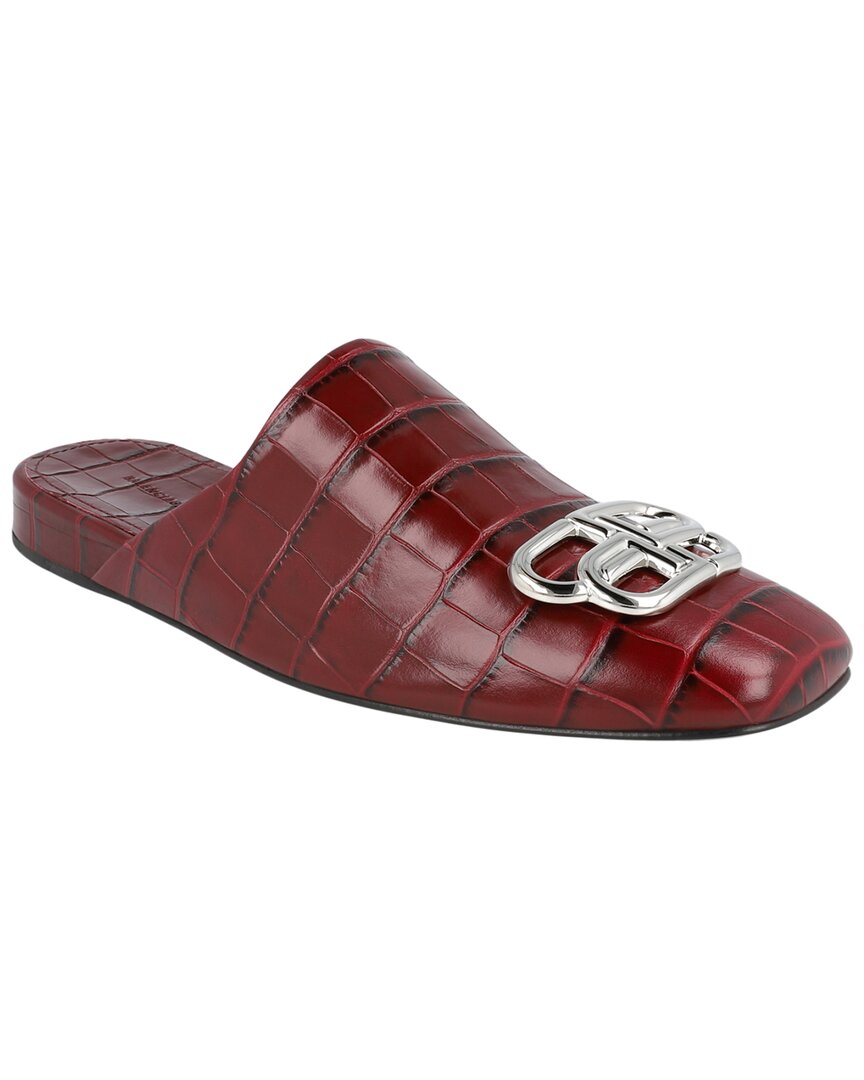 Balenciaga Croc Embossed Leather Cosy Bb Mule In Burgundy