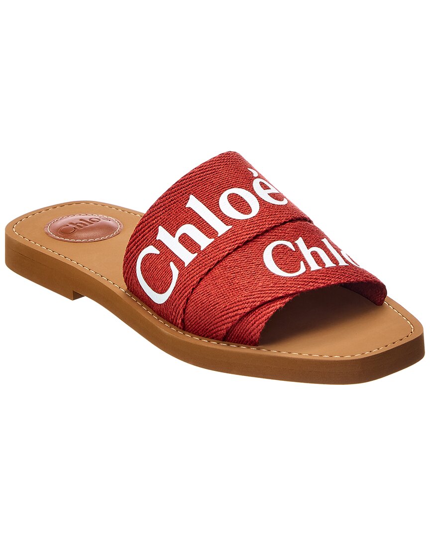 Shop Chloé Woody Logo Canvas Slide In Red