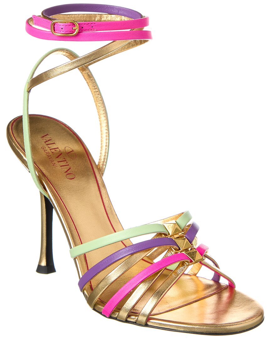 Valentino Rockstud Strappy Multi Ankle-wrap Sandals In Multi