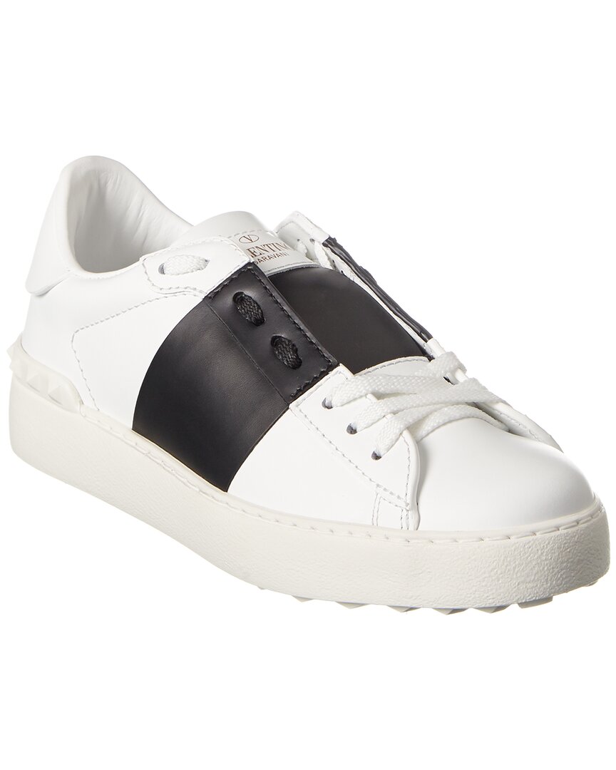 Valentino Calfskin Sneakers With Contrasting Bands And Rubber Studs In White