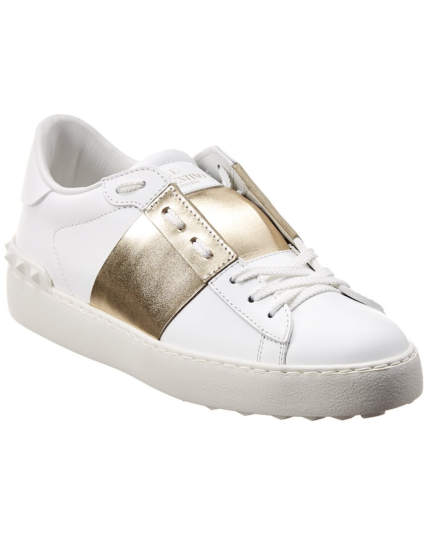 Valentino Rockstud Open Leather Sneaker In White