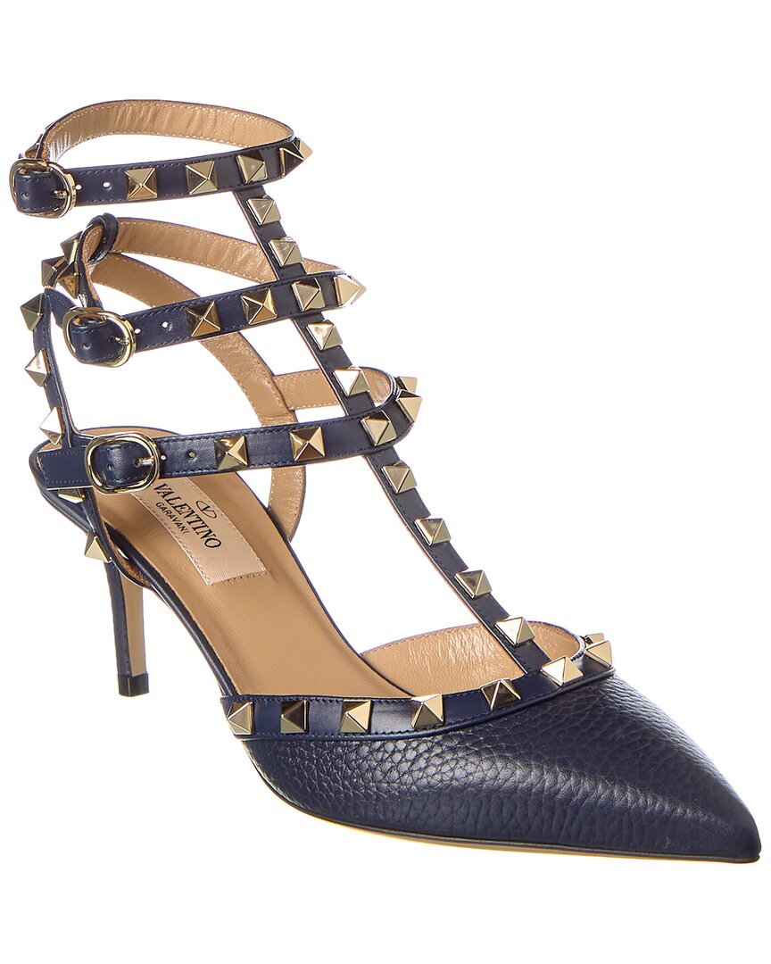 Valentino Rockstud Leather Slingback Pumps In Blue