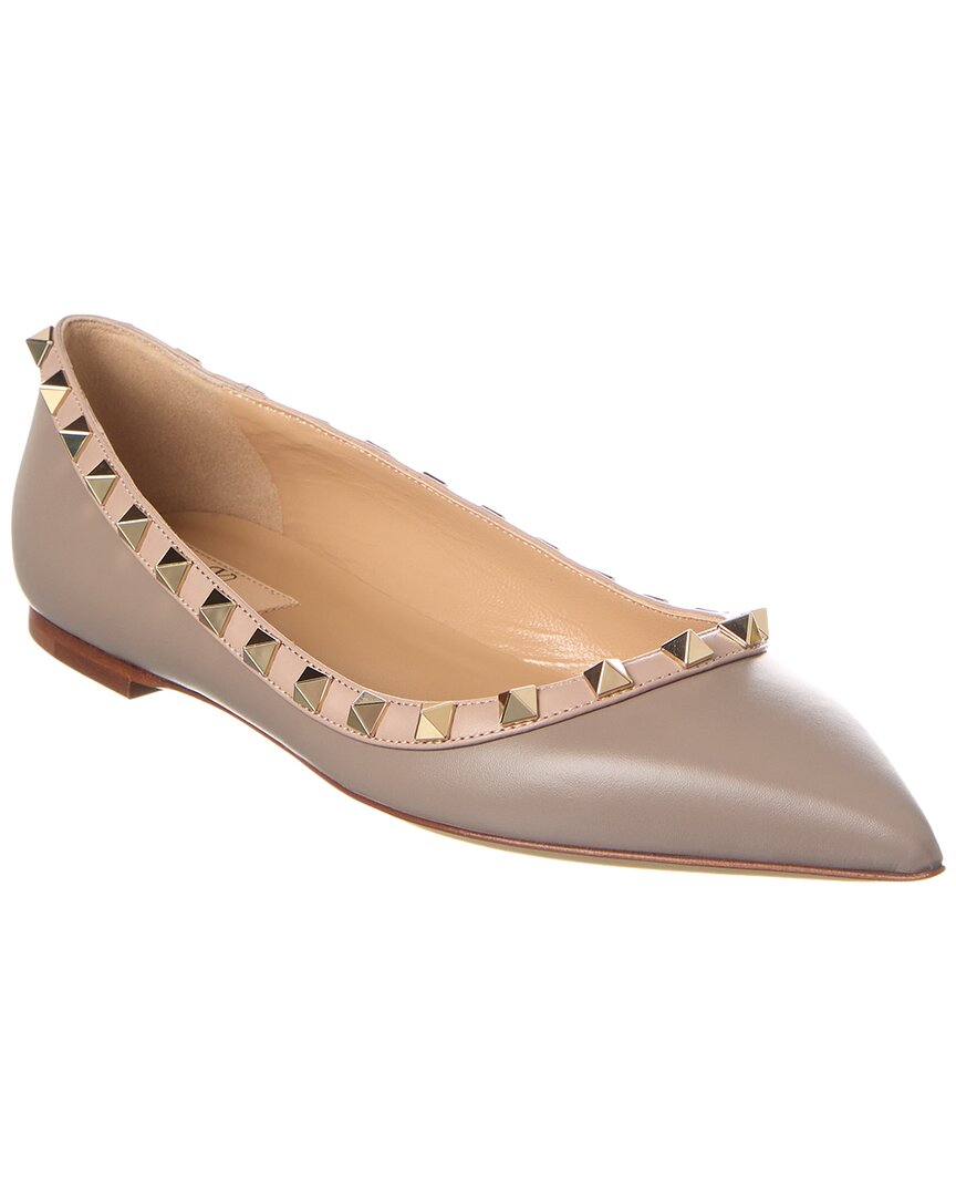 Valentino Rockstud Leather Flat In Gray