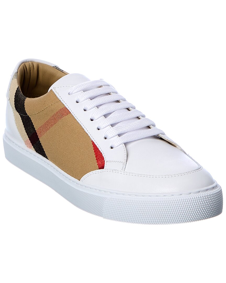 Shop Burberry Vintage Check Canvas & Leather Sneaker In White