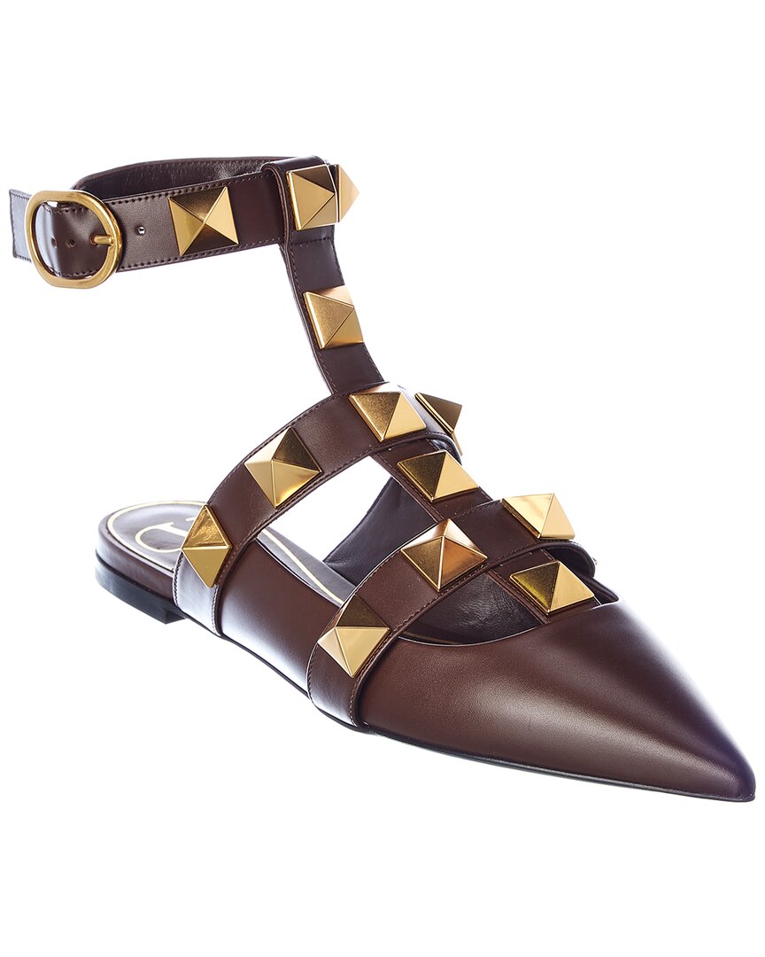 Valentino Garavani Valentino Roman Stud Leather Ankle Strap Flat