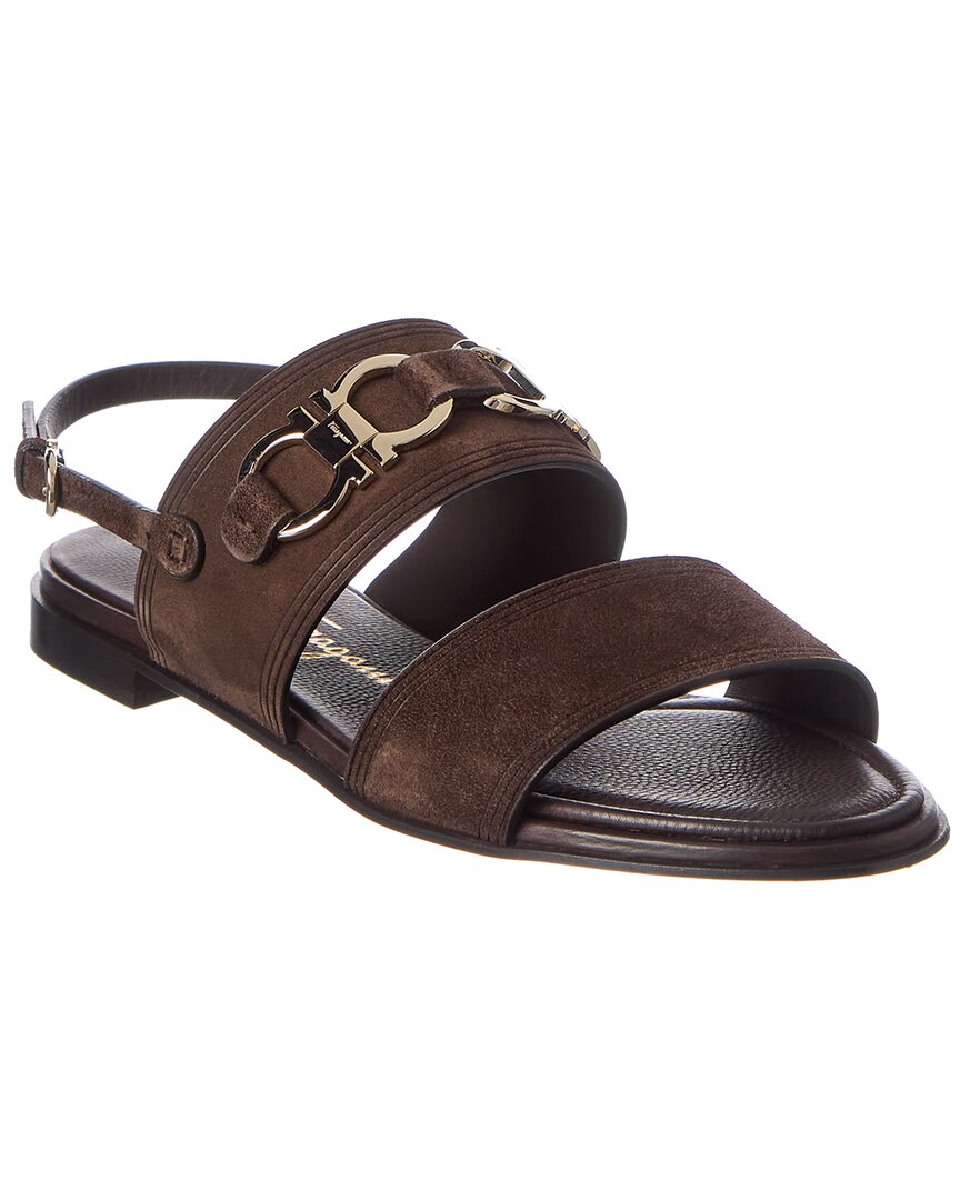 Ferragamo Chaim 10 Embellished Suede Slingback Sandals In Brown