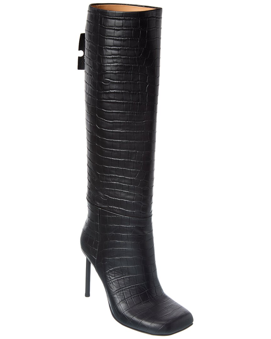 Off-white ™ High Allen Croc-embossed Leather Knee-high Boot In Black