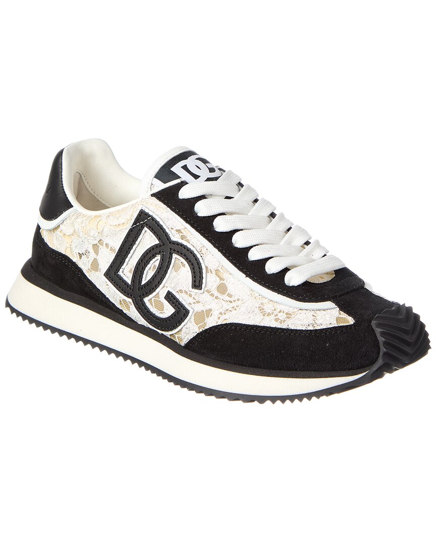 Dolce & Gabbana Black And White Low Top With Lace Details And Dg Patch On The Side