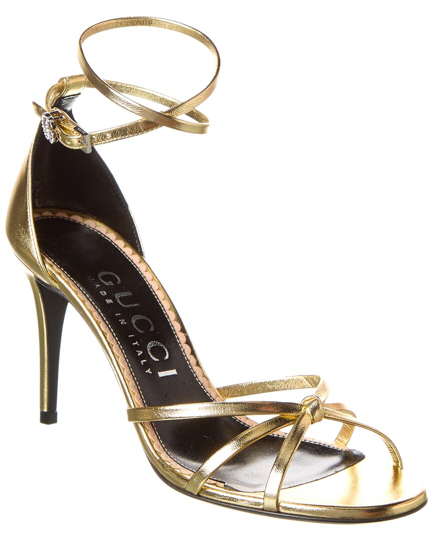 Gucci Gg Leather Sandal In Gold