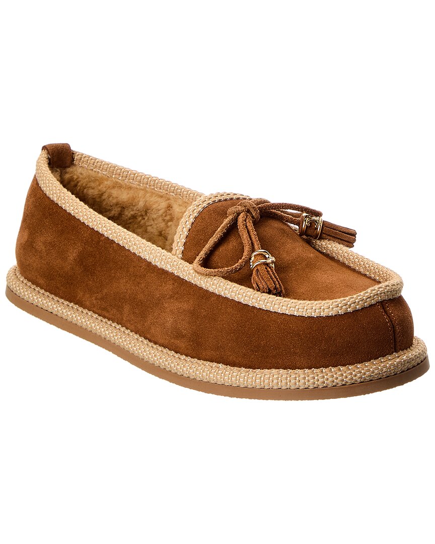 Celine Boubou Suede & Shearling Slipper In Brown