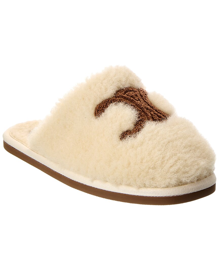 Celine Georgia Shearling & Leather Mule In Sand