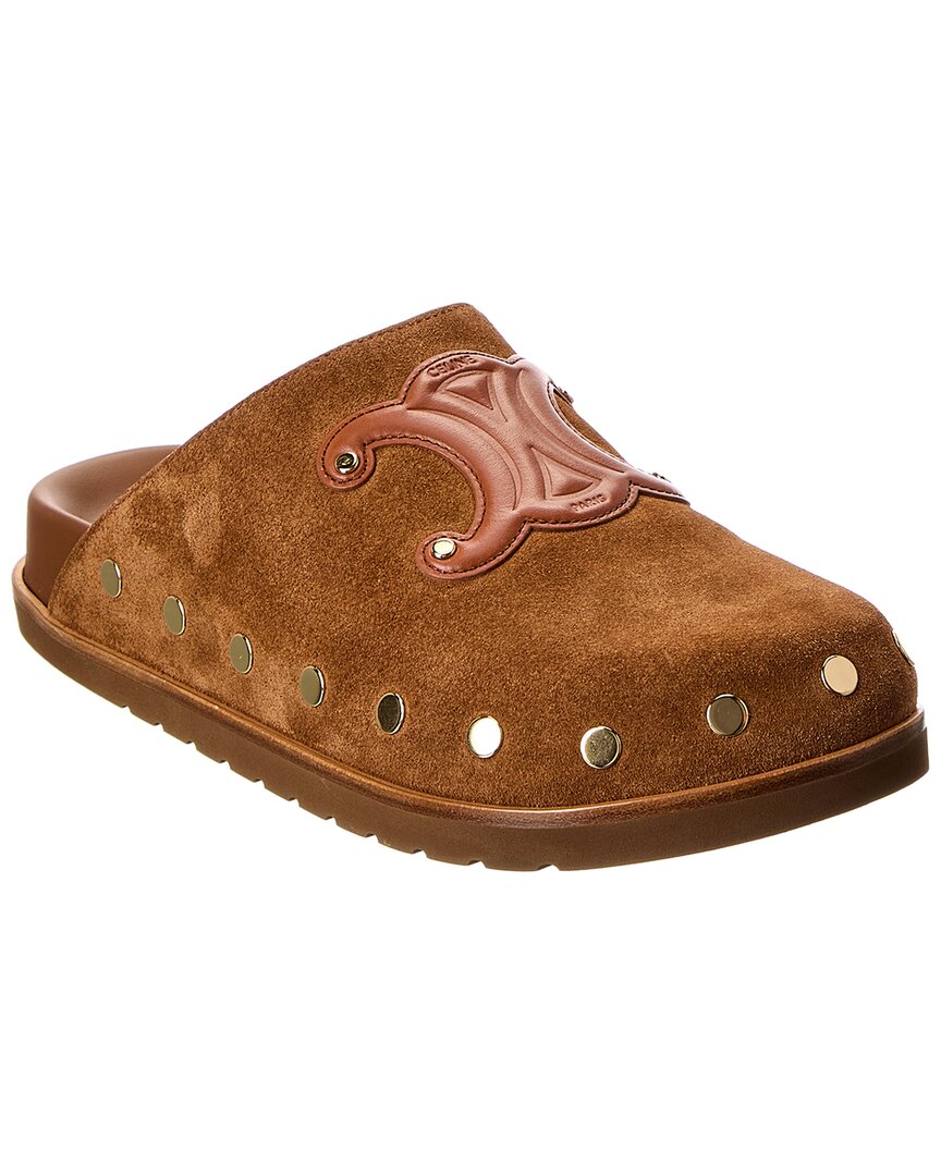 Celine Pitea Suede Clog In Brown