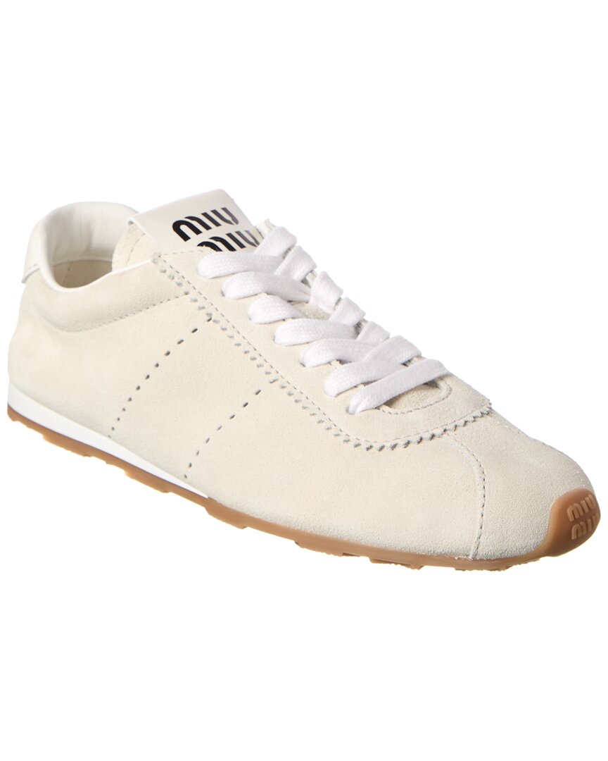 Miu Miu Leather Plume Low-top Sneakers Rubber Sole In White
