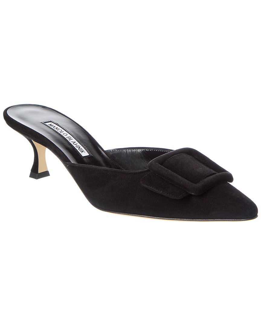 Manolo Blahnik Maysale 50 Suede Mule In Black