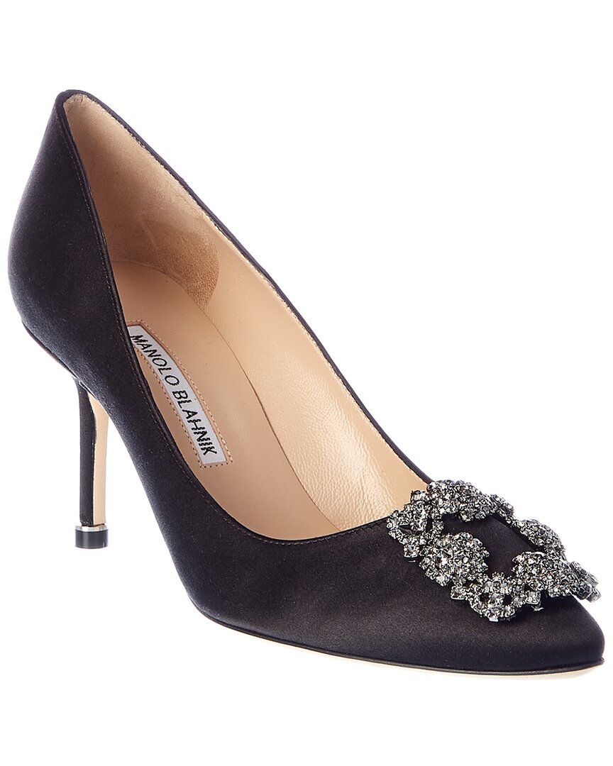 Manolo Blahnik Hangisi 70 Crystal Buckle Satin Pumps In Black