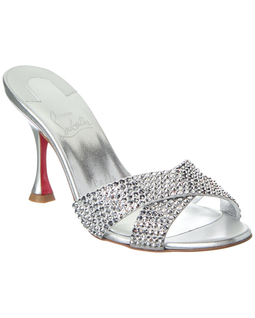 Christian Louboutin Mariza Is Back Strass 85 Suede Mule In Gray