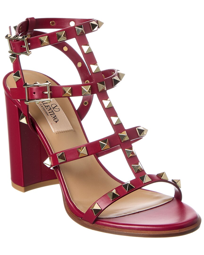 Valentino Garavani Valentino Rockstud Caged 90 Leather Ankle Strap Sandal In Pink