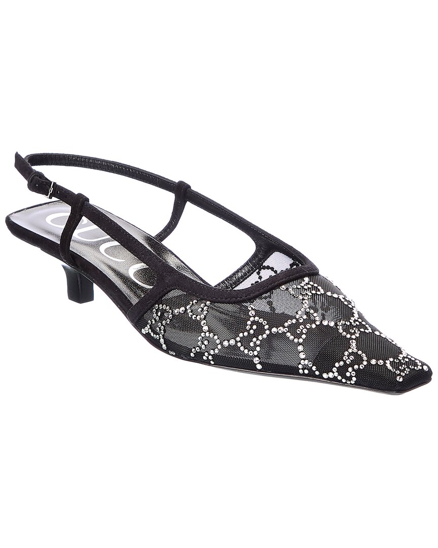 Gucci Gg Rhinestoned Mesh Slingback Pumps In Black