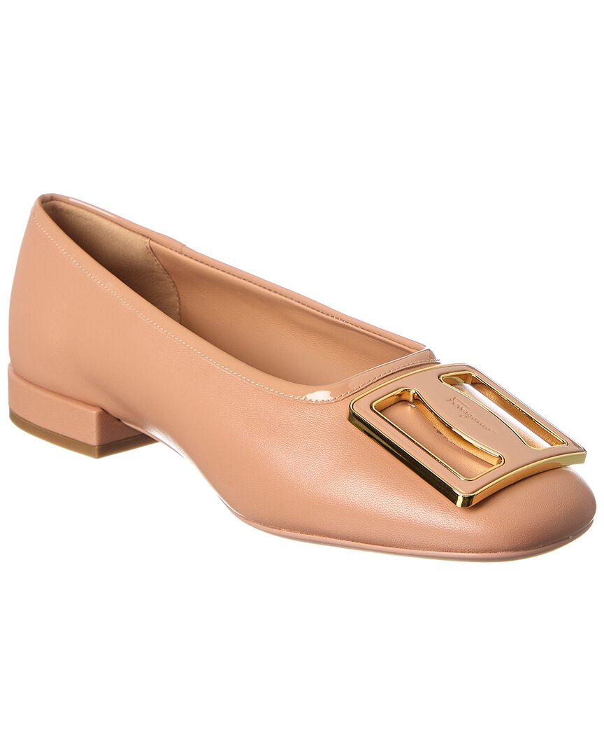 Ferragamo Embossed-logo Plaque Ballerina Shoes In Pink