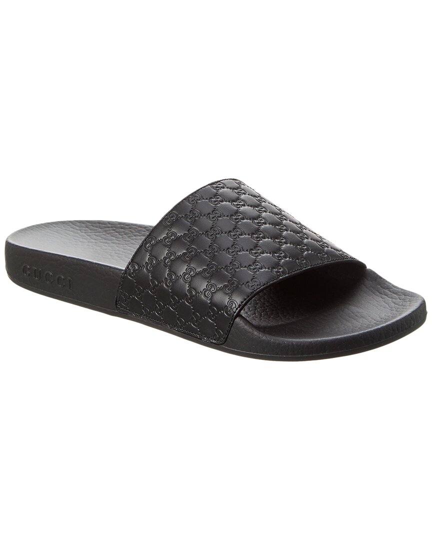 GUCCI GUCCI MICROGUCCISSIMA LEATHER SLIDE