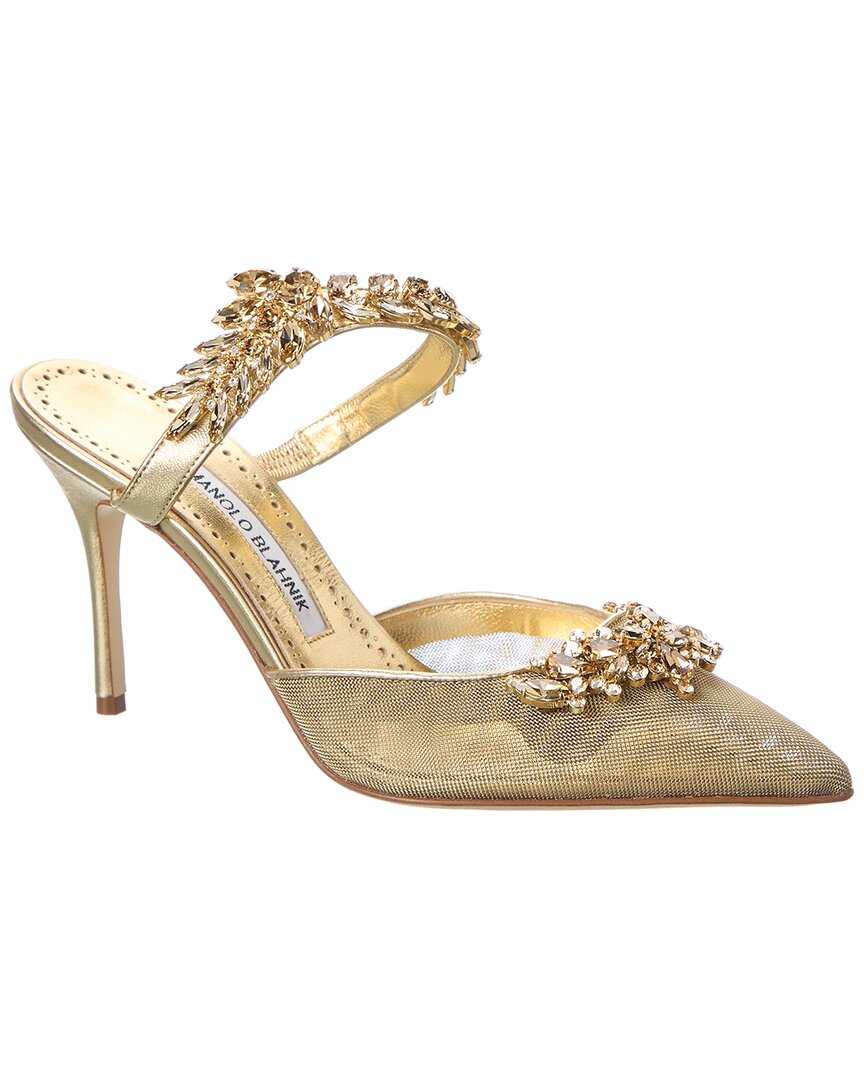 Manolo Blahnik Lurum 90 Mesh Leather Pump In Gold ModeSens