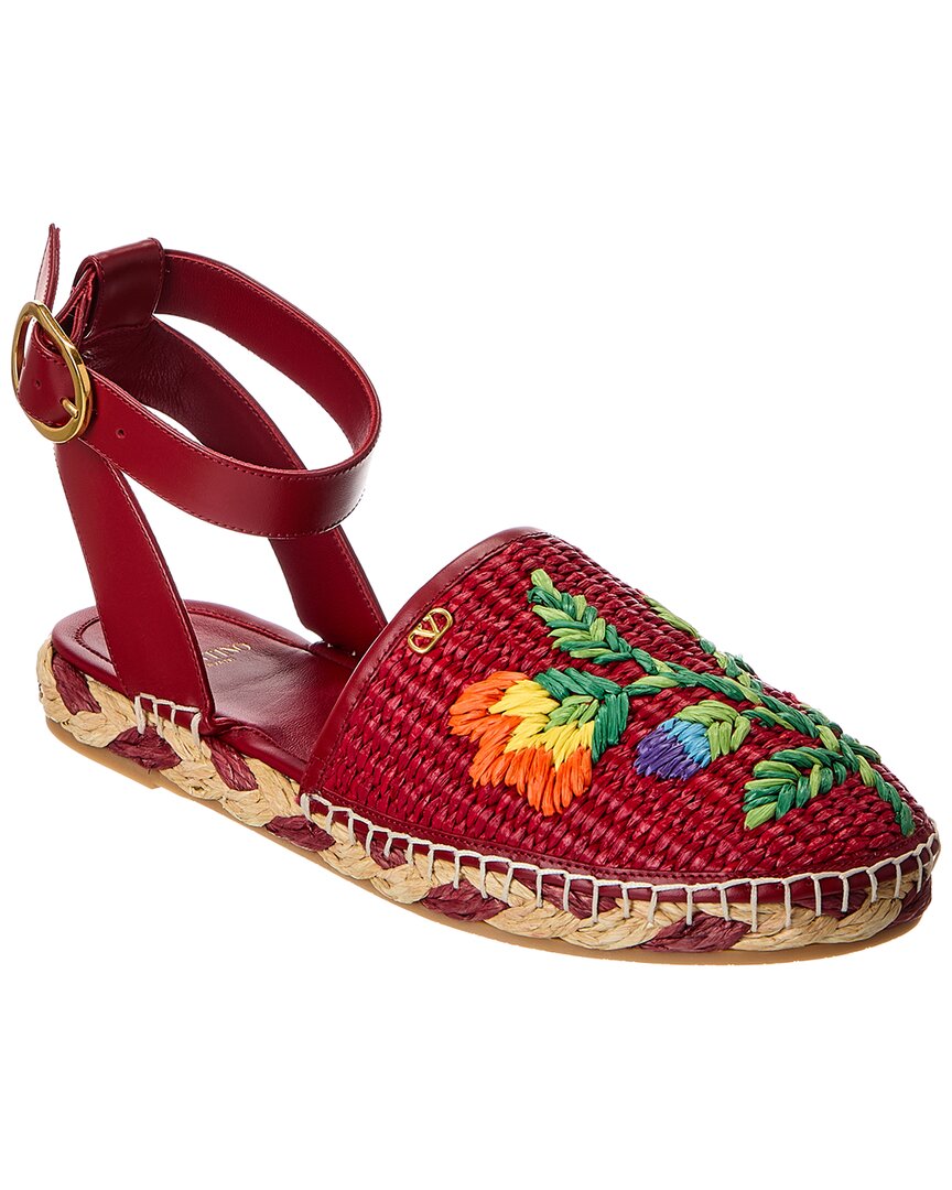Valentino Garavani Valentino Straw & Leather Espadrille In Red