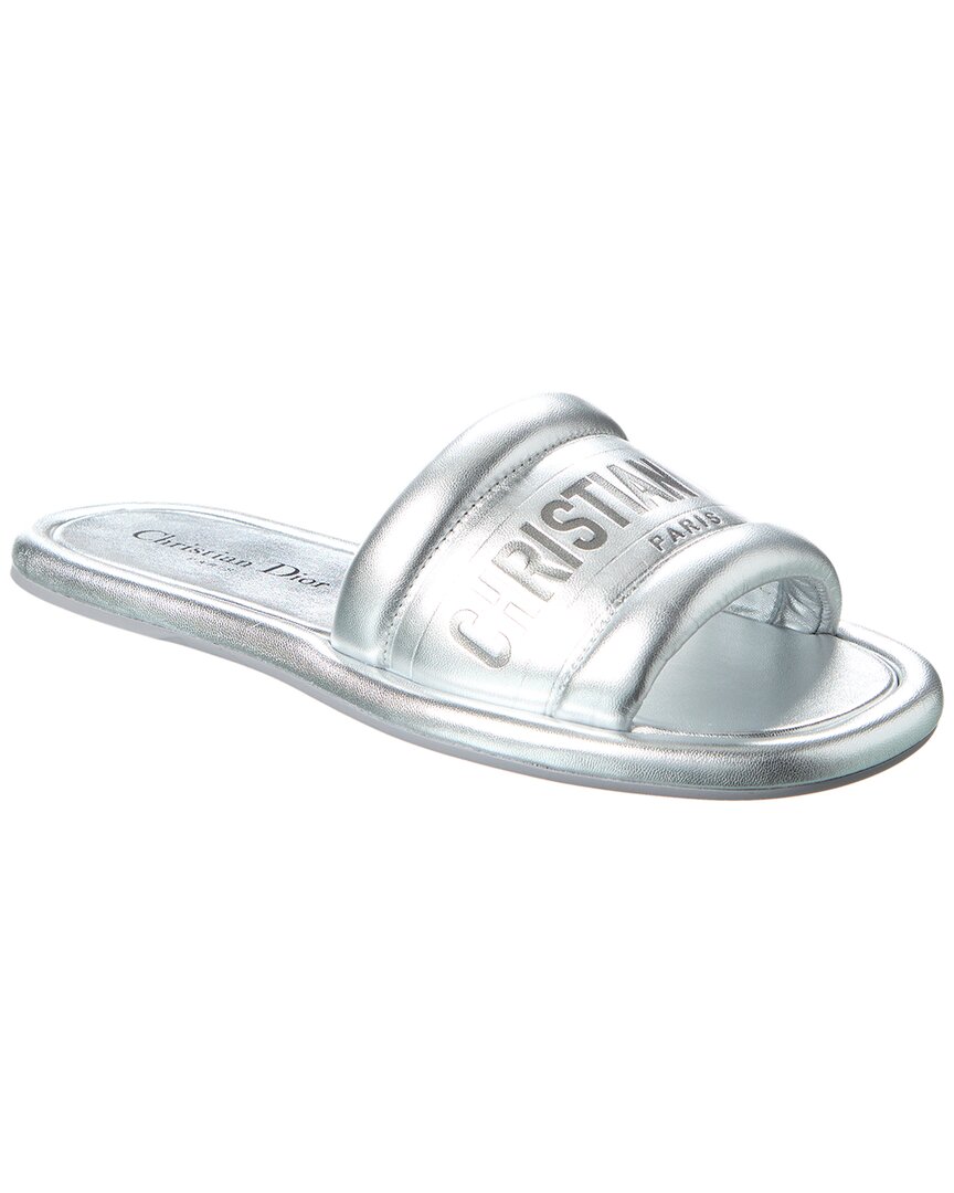Shop Dior Every-d Leather Slide In Silver