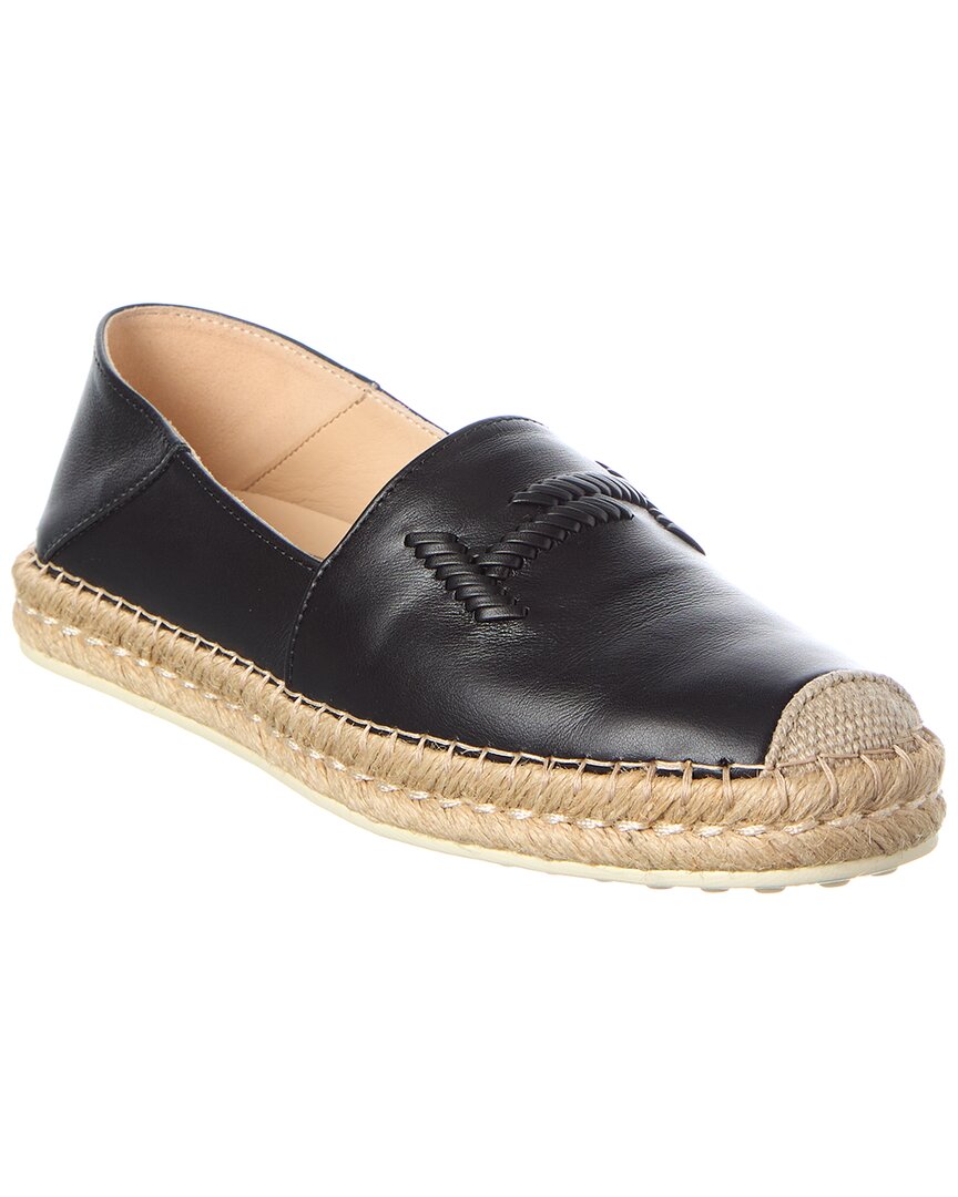 Tod's Leather Espadrille In Black
